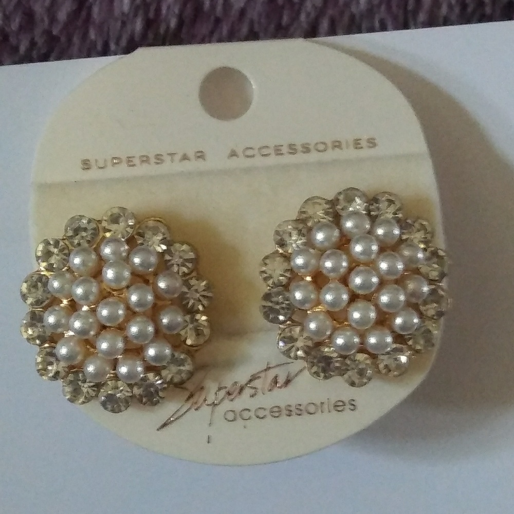 Pearl & Crystal Gold Post Rhinestone Earrings